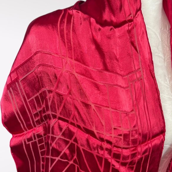 Frank Lloyd Wright MoMA Red Satin Burnout Scarf Silk Blend Rectangle - Picture 2 of 9